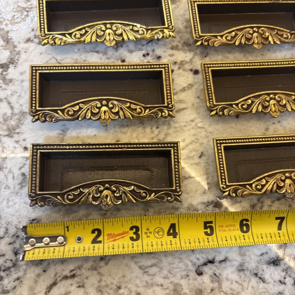 8 VTG Vcr Italy Brass Label Holder Drawer Pull French Provincial Rococo Hardware - Picture 7 of 16